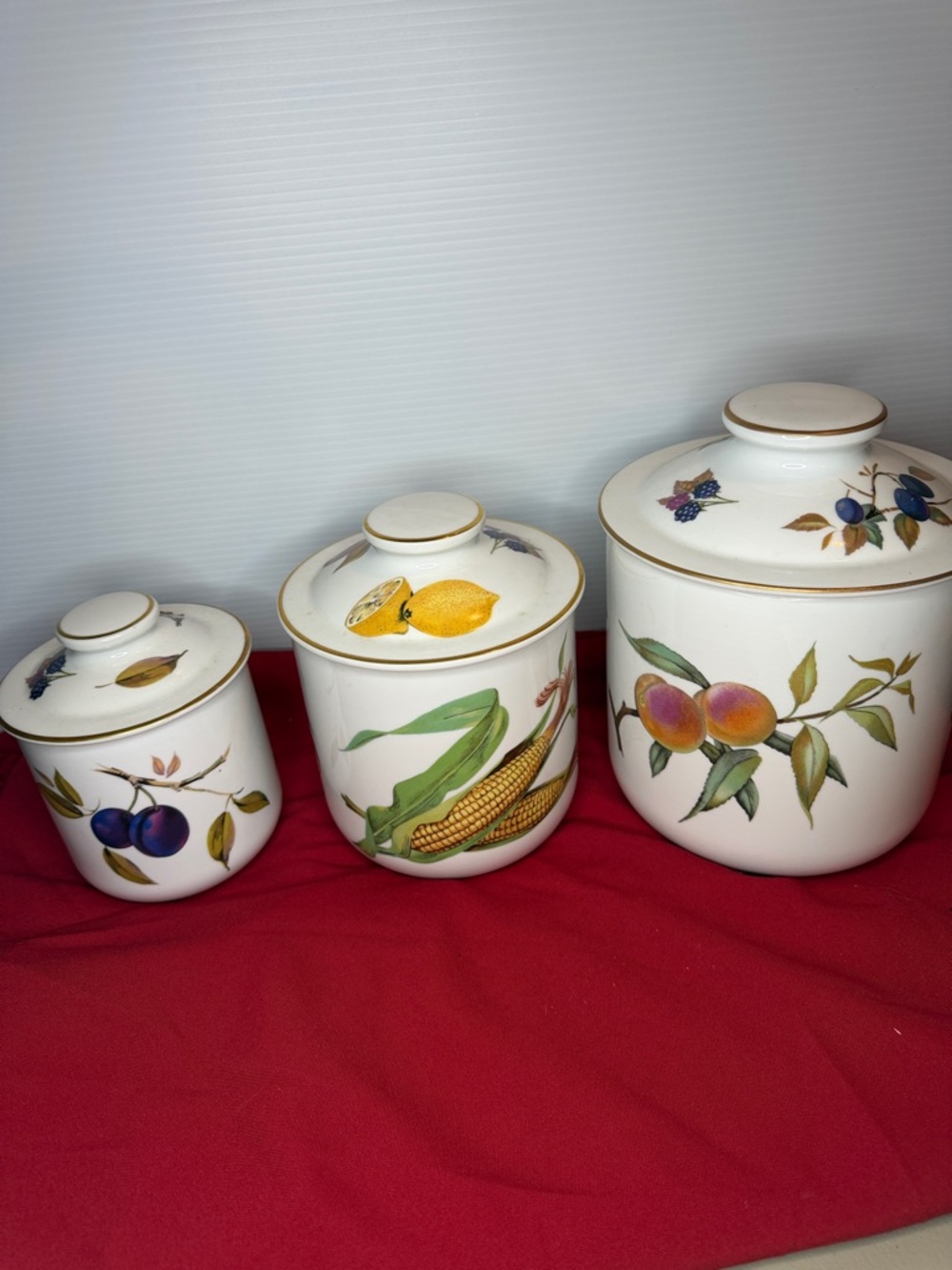 Royal Worcester White Ceramic Canister Set with Fruit and Vegetable Motifs